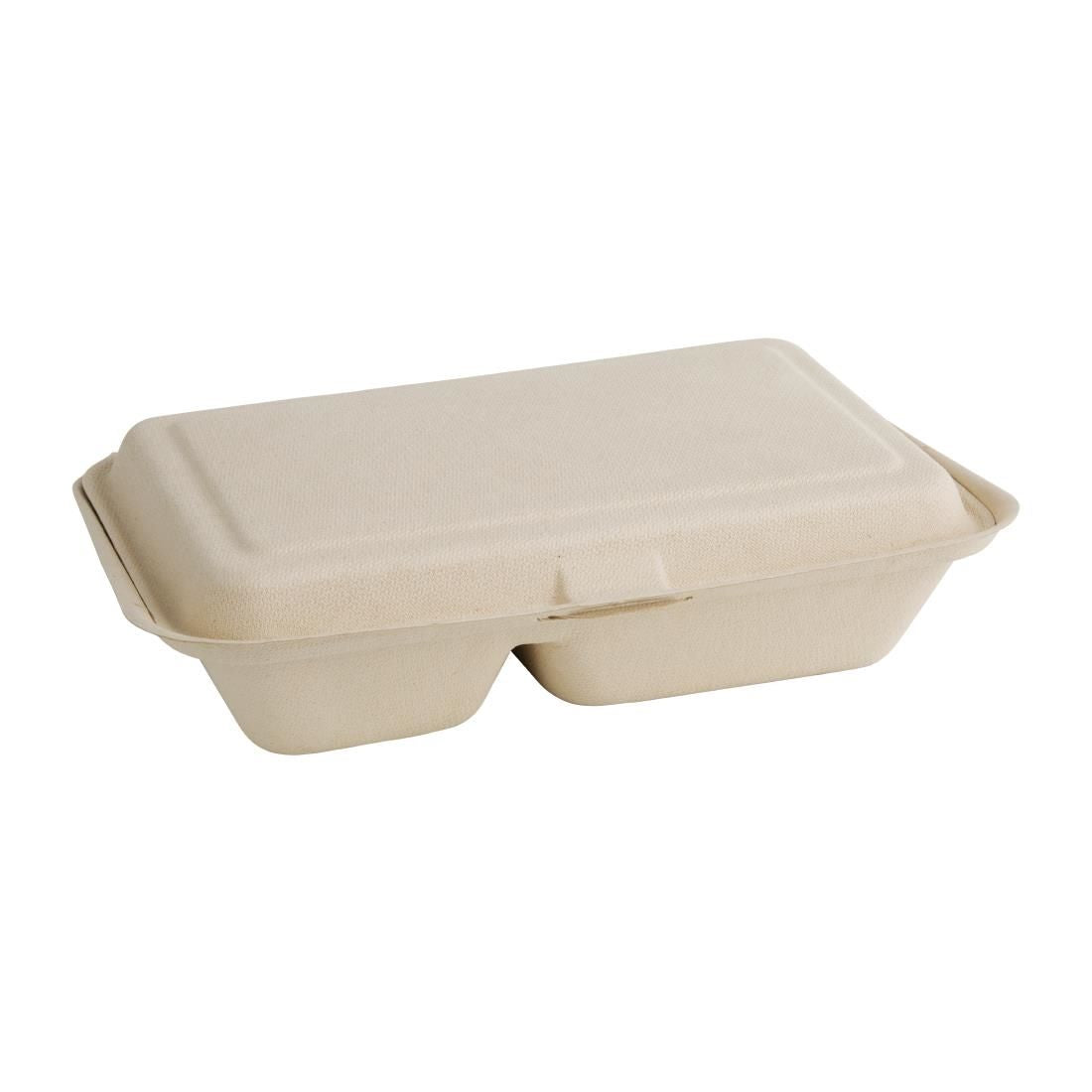 Fiesta Green Compostable Bagasse Two-Compartment Hinged Food Containers Natural Colour 253mm x200 JD Catering Equipment Solutions Ltd