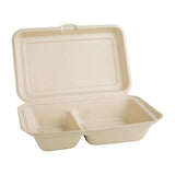 Fiesta Green Compostable Bagasse Two-Compartment Hinged Food Containers Natural Colour 253mm x200 JD Catering Equipment Solutions Ltd