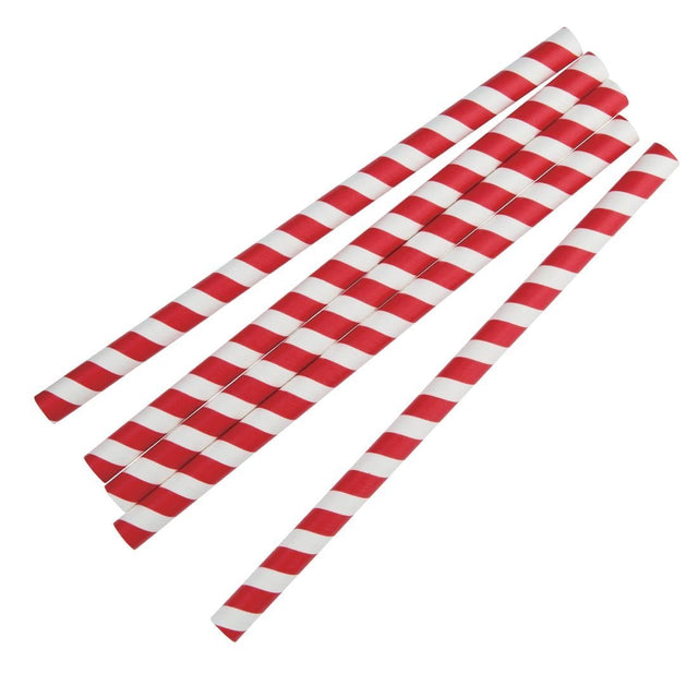 Fiesta Green Individually Wrapped Compostable Paper Smoothie Straws Red Stripes (Pack of 250) JD Catering Equipment Solutions Ltd