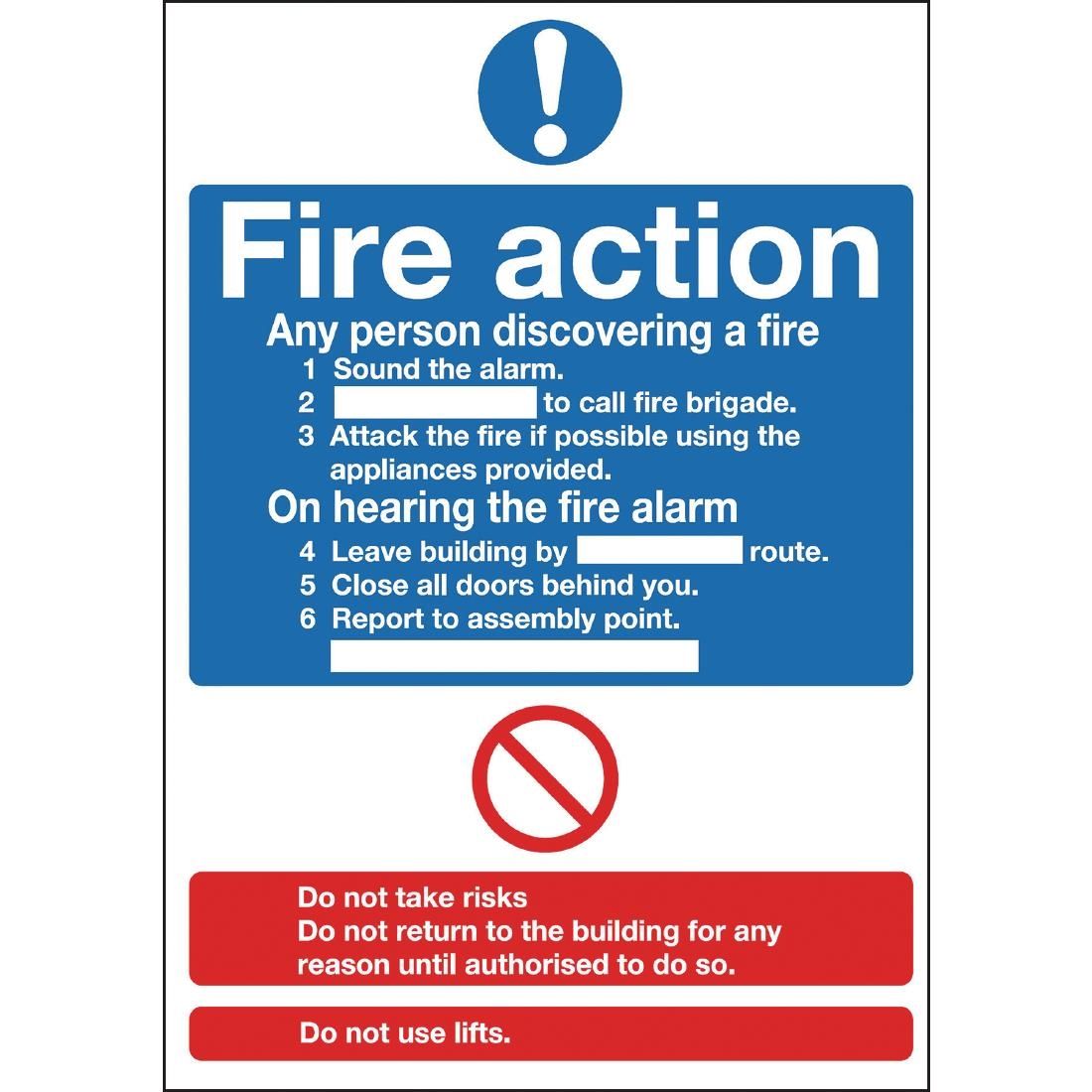 Fire Action Sign JD Catering Equipment Solutions Ltd