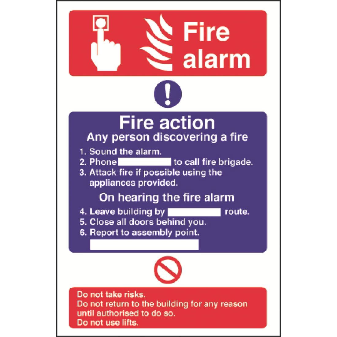 Fire Alarm / Fire Action Sign Self Adhesive JD Catering Equipment Solutions Ltd