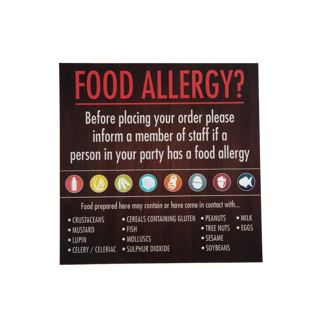 Food Allergen Window and Wall Stickers (Pack of 8) JD Catering Equipment Solutions Ltd