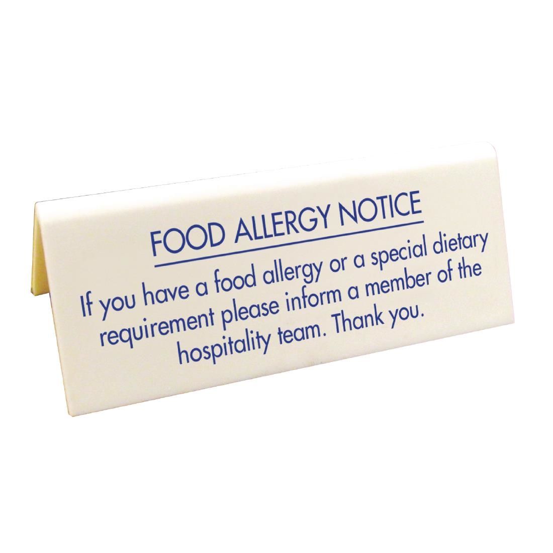 Food allergy Table Notice JD Catering Equipment Solutions Ltd