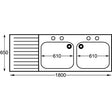 Franke Sissons Self Assembly Stainless Steel Double Sink Left Hand Drainer 1800x650mm JD Catering Equipment Solutions Ltd
