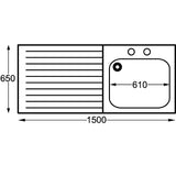 Franke Sissons Self Assembly Stainless Steel Sink Left Hand Drainer 1500x650mm JD Catering Equipment Solutions Ltd