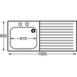 Franke Sissons Self Assembly Stainless Steel Sink Right Hand Drainer 1500x650mm JD Catering Equipment Solutions Ltd