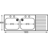 Franke Sissons Stainless Steel Double Sink Right Hand Drainer 1800x650mm JD Catering Equipment Solutions Ltd