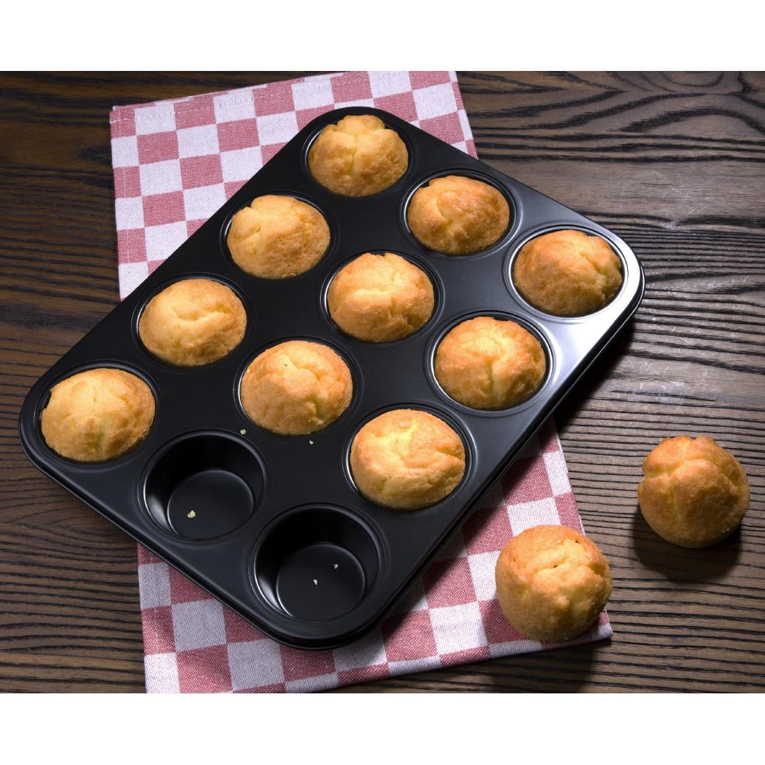 GD011 Vogue Carbon Steel Non-Stick Muffin Tray 12 Cup JD Catering Equipment Solutions Ltd
