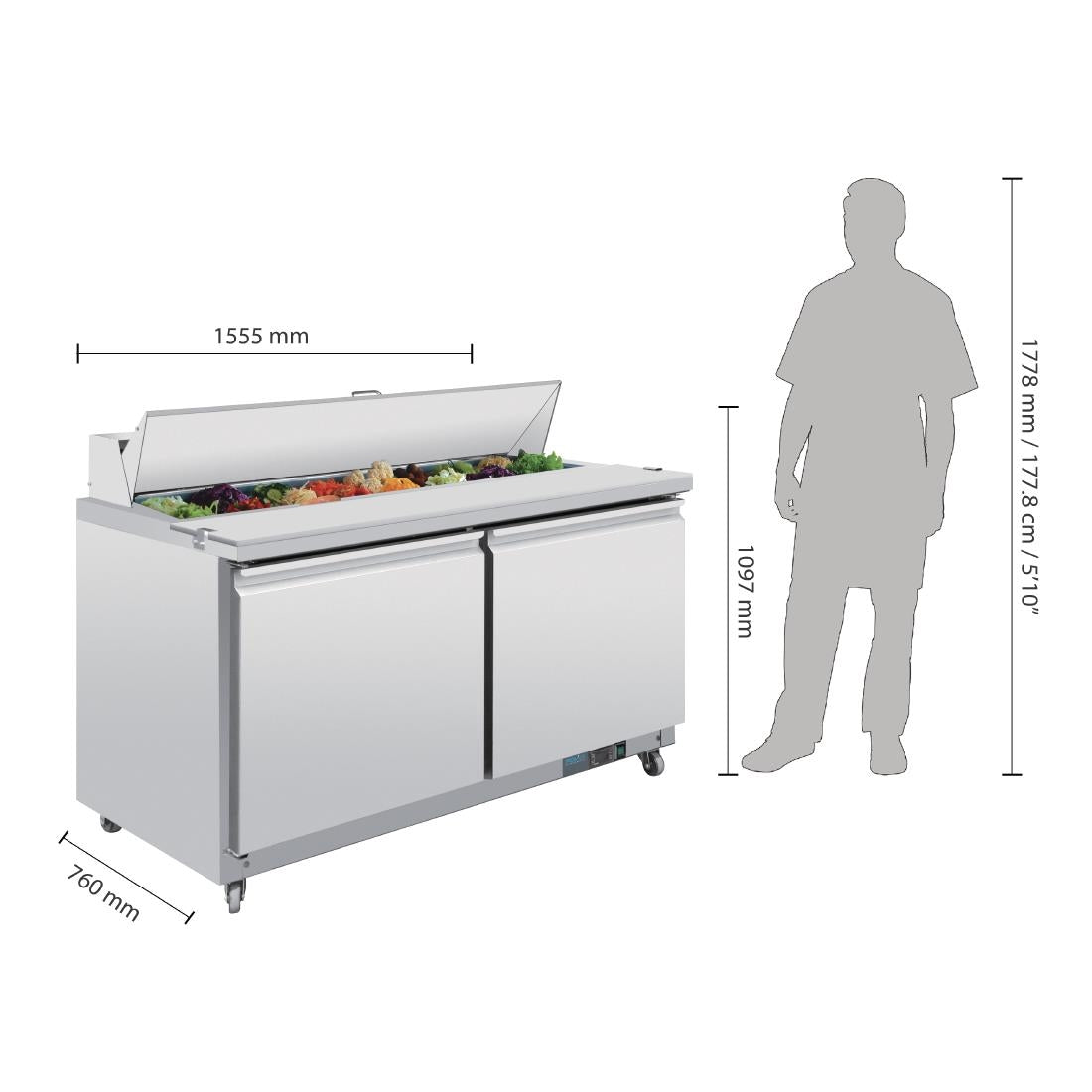 GD883 Polar U-Series Double Door Prep Counter Fridge 527Ltr JD Catering Equipment Solutions Ltd