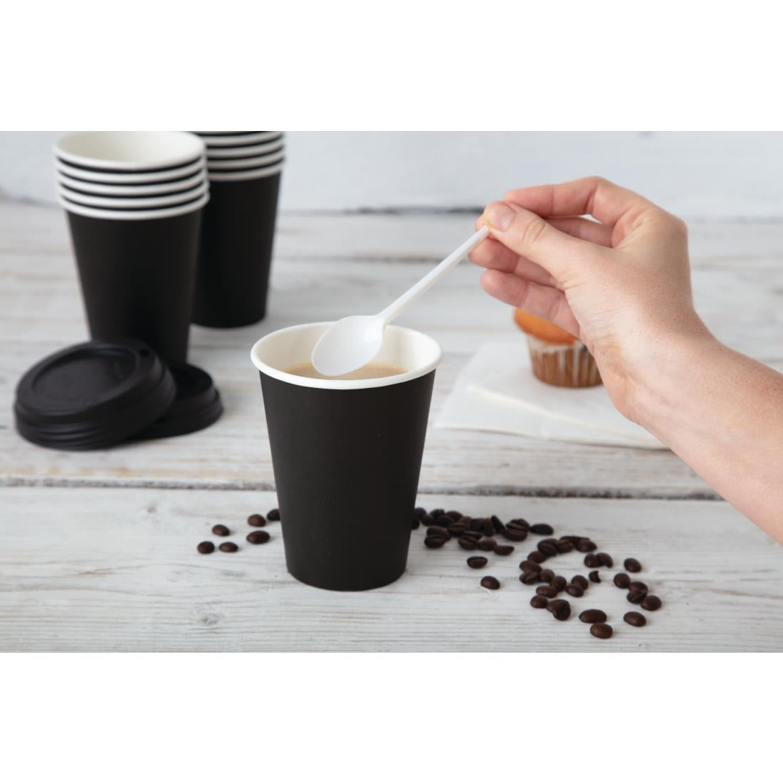 GF043 Fiesta Recyclable Coffee Cups Single Wall Black 340ml / 12oz (Pack of 50) JD Catering Equipment Solutions Ltd
