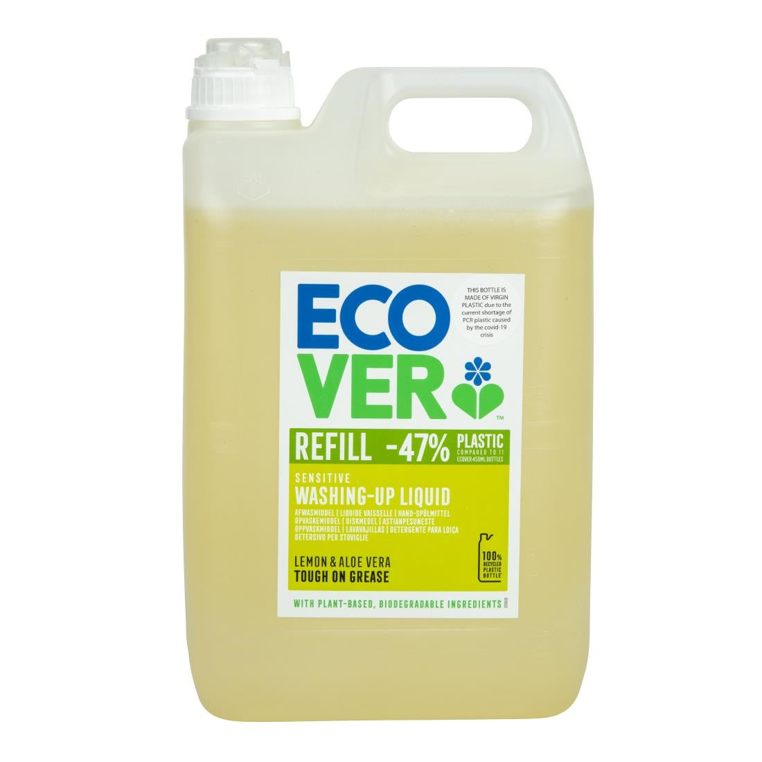 GG203 Ecover Lemon and Aloe Vera Washing Up Liquid Concentrate 5Ltr JD Catering Equipment Solutions Ltd