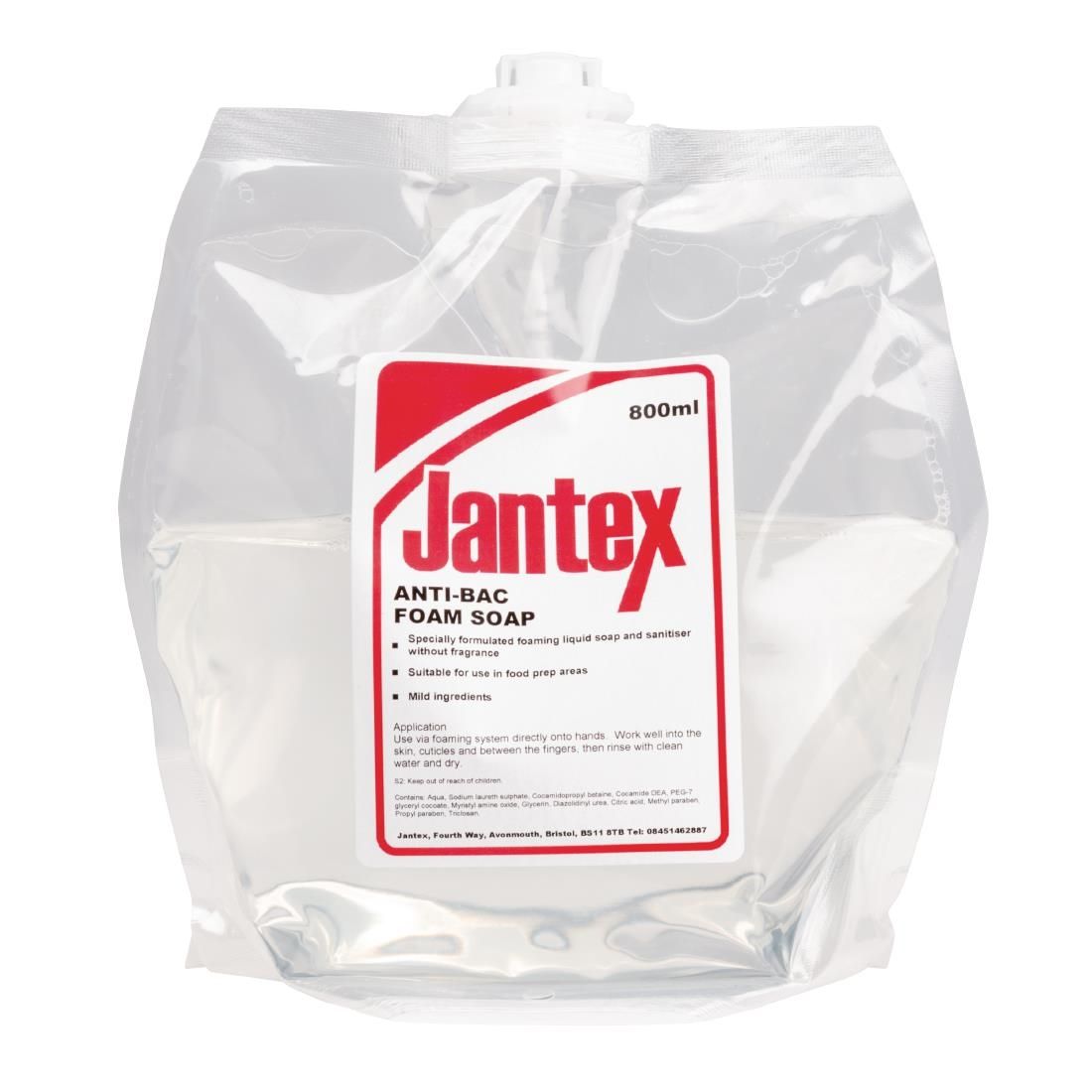 GG948 Jantex Unperfumed Antibacterial Foam Hand Soap 800ml (Pack of 6) JD Catering Equipment Solutions Ltd