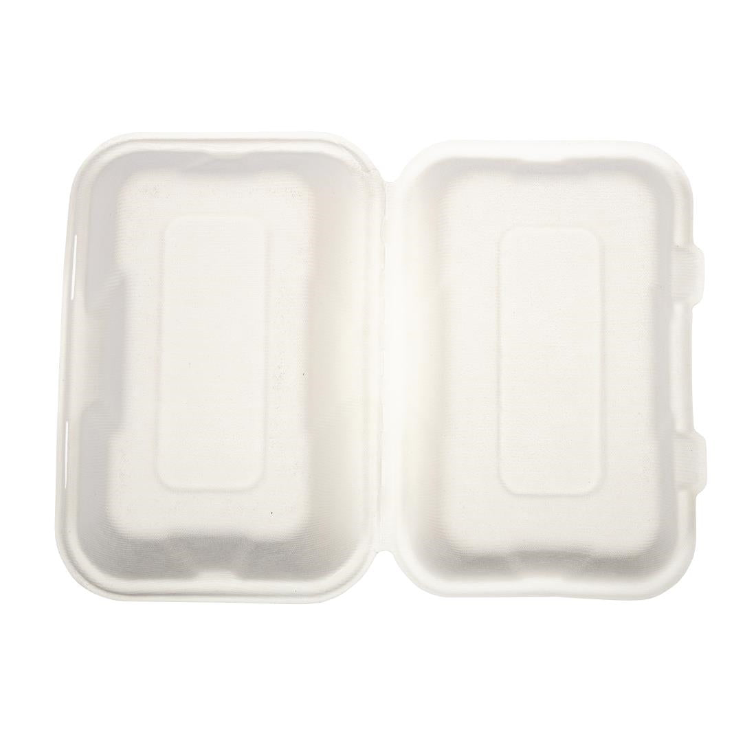 GH026 Vegware Compostable Bagasse Clamshell Hinged Meal Boxes 228mm JD Catering Equipment Solutions Ltd