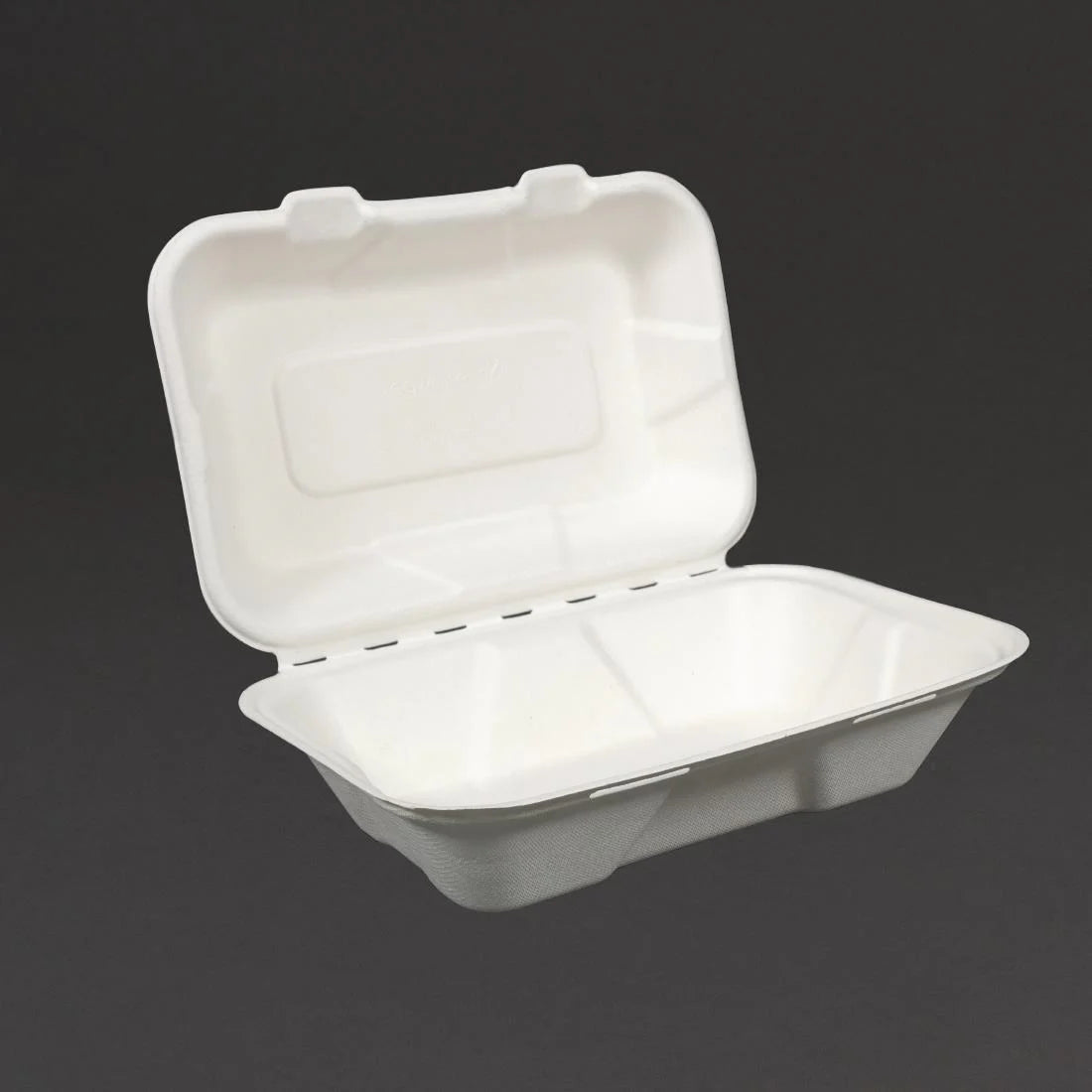 GH026 Vegware Compostable Bagasse Clamshell Hinged Meal Boxes 228mm JD Catering Equipment Solutions Ltd