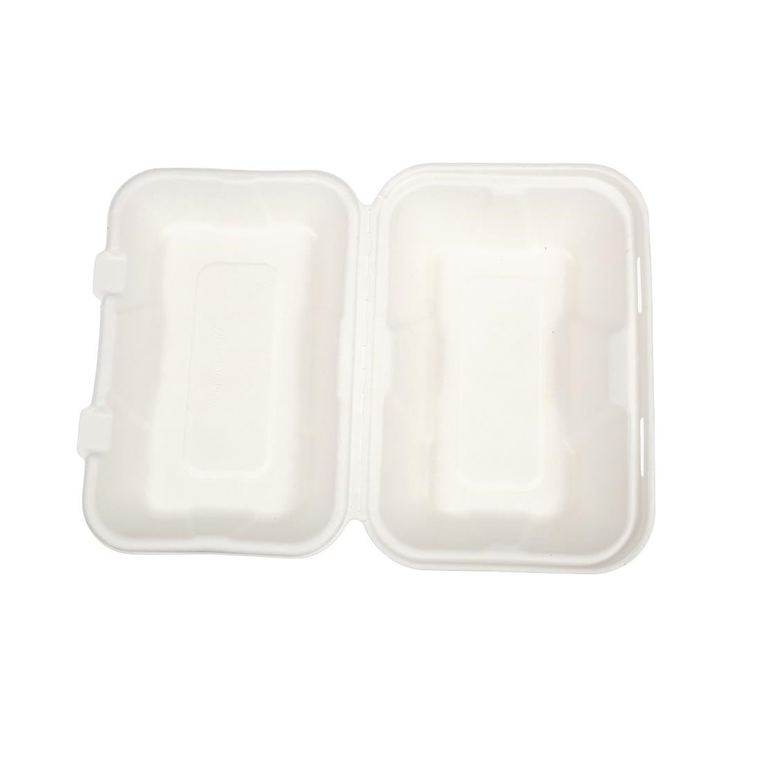 GH026 Vegware Compostable Bagasse Clamshell Hinged Meal Boxes 228mm JD Catering Equipment Solutions Ltd