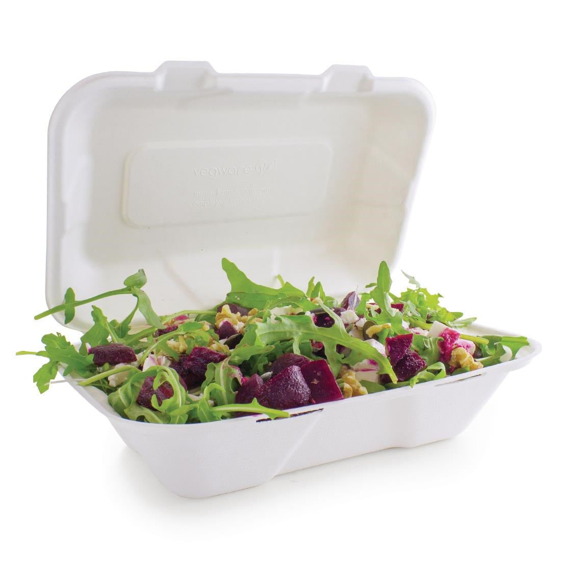 GH026 Vegware Compostable Bagasse Clamshell Hinged Meal Boxes 228mm JD Catering Equipment Solutions Ltd