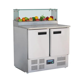 GH266 Polar G-Series 2 Door Pizza Prep Counter with Glass Sneeze Guard 256Ltr - JD Catering Equipment Solutions Ltd