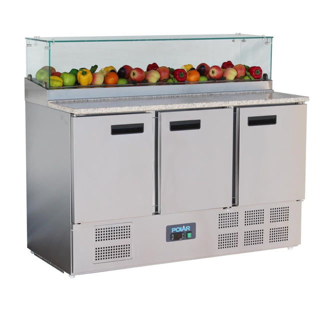 GH267 Polar G-Series 3 Door Pizza Prep Counter with Glass Sneeze Guard 436Ltr JD Catering Equipment Solutions Ltd