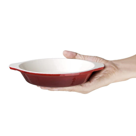 GH315 Vogue Red Round Cast Iron Gratin Dish 400ml JD Catering Equipment Solutions Ltd