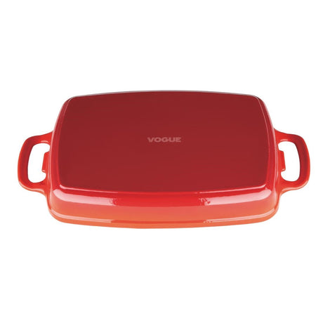 GH319 Vogue Red Rectangular Cast Iron Dish 1.8Ltr JD Catering Equipment Solutions Ltd