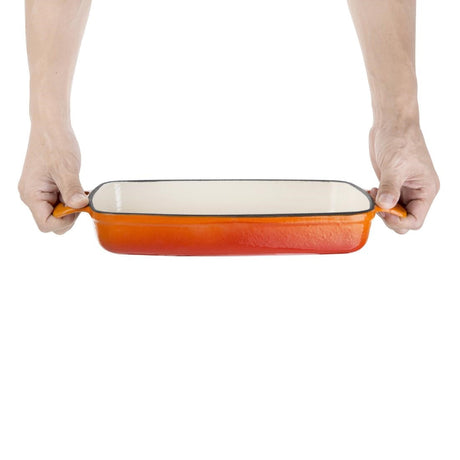 GH321 Vogue Orange Rectangular Cast Iron Dish 1.8Ltr JD Catering Equipment Solutions Ltd