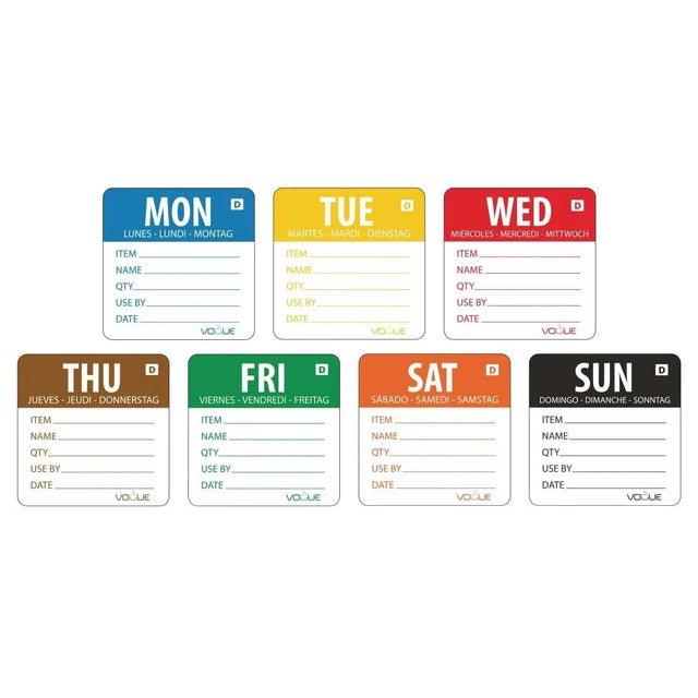 GH326 Vogue Dissolvable Labels Week Set (Pack of 1750) - JD Catering Equipment Solutions Ltd