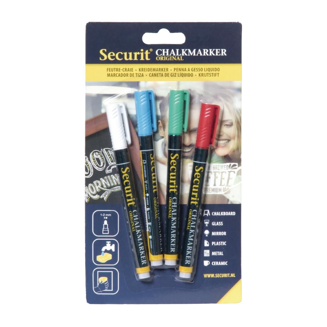 GJ550 Securit 2mm Liquid Chalk Pens Assorted Colours (Pack of 4) JD Catering Equipment Solutions Ltd