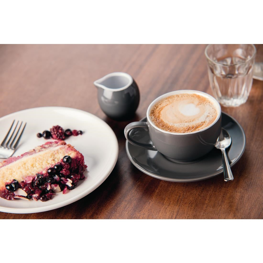 GK078 Olympia Cafe Cappuccino Cups Charcoal 340ml (Pack of 12) JD Catering Equipment Solutions Ltd