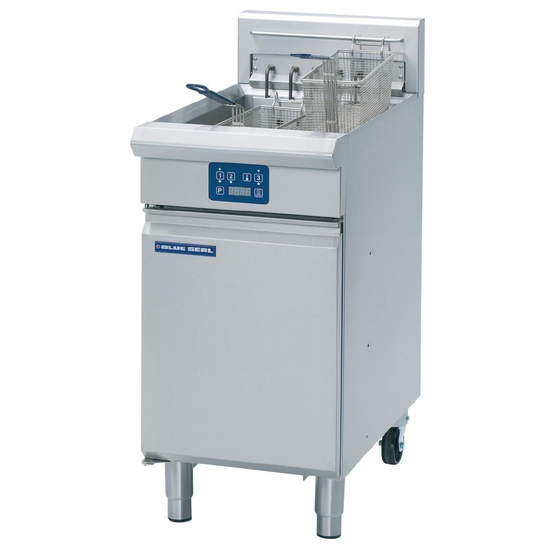 GK585 Blue Seal Single Tank Twin Basket Free Standing Electric Fryer E43E JD Catering Equipment Solutions Ltd