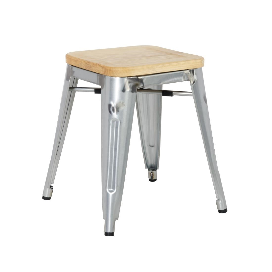 GM634 Bolero Bistro Low Stools with Wooden Seat Pad Galvanised Steel (Pack of 4) JD Catering Equipment Solutions Ltd