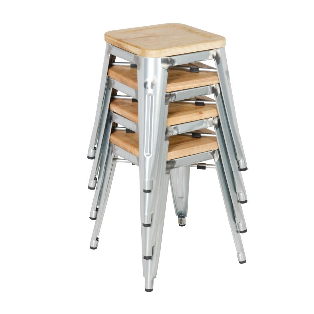 GM634 Bolero Bistro Low Stools with Wooden Seat Pad Galvanised Steel (Pack of 4) JD Catering Equipment Solutions Ltd