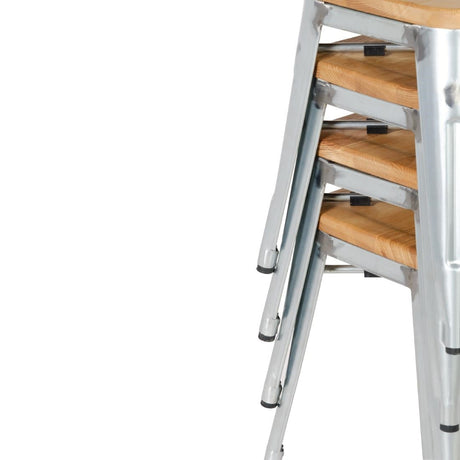 GM634 Bolero Bistro Low Stools with Wooden Seat Pad Galvanised Steel (Pack of 4) JD Catering Equipment Solutions Ltd