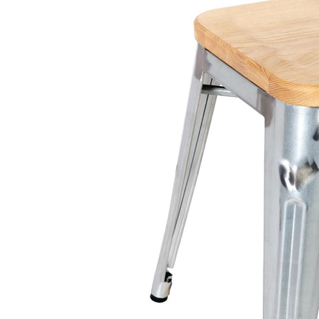 GM634 Bolero Bistro Low Stools with Wooden Seat Pad Galvanised Steel (Pack of 4) JD Catering Equipment Solutions Ltd