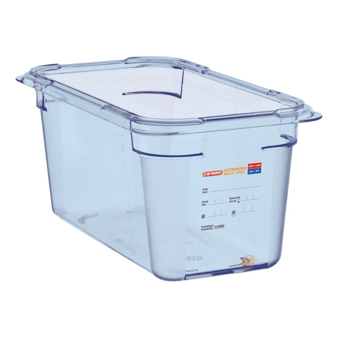 GP580 Araven ABS Food Storage Container Blue GN 1/3 150mm JD Catering Equipment Solutions Ltd