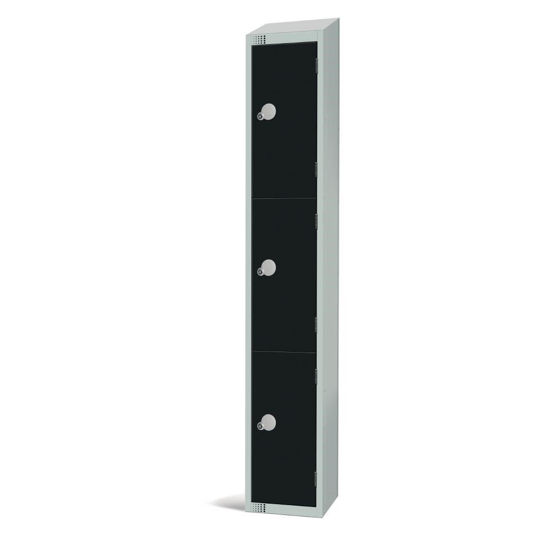 GR686-PS Elite Three Door Padlock Locker Black with Sloping Top JD Catering Equipment Solutions Ltd