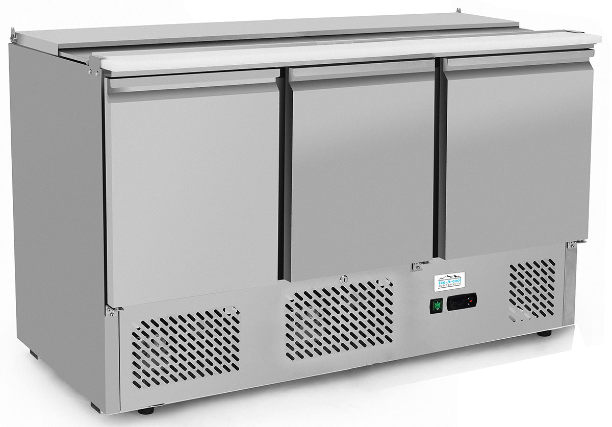 Ice-A-Cool ICE3850GR 3 Door Refrigerated Saladette Prep Counter 380 Litres JD Catering Equipment Solutions Ltd