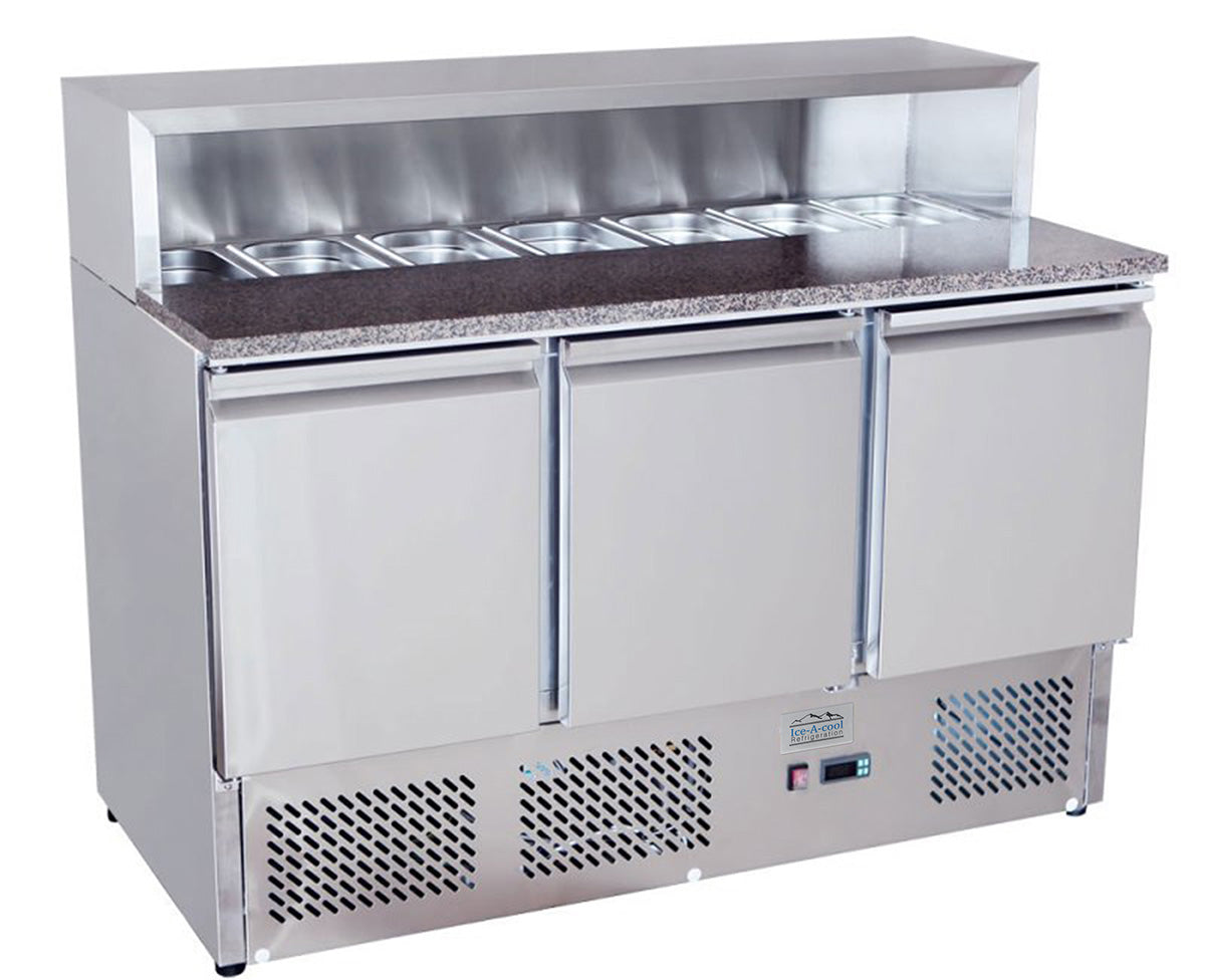 Ice-A-Cool ICE3854GR 3 Door Marble Top Saladette Counter 380 Litres JD Catering Equipment Solutions Ltd