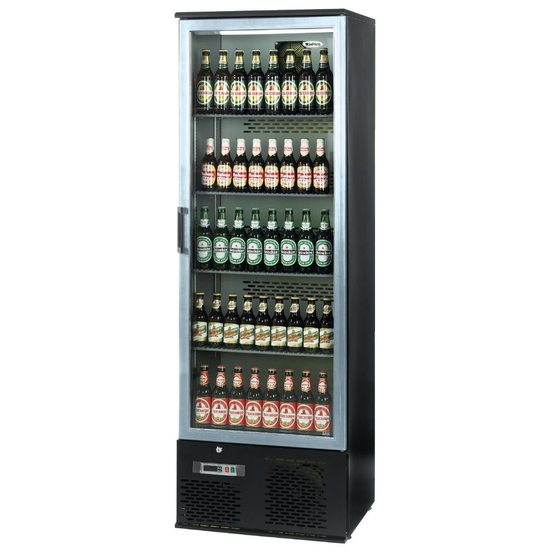 Infrico Upright Back Bar Cooler with Hinged Door in Black and Steel ZXS10 JD Catering Equipment Solutions Ltd