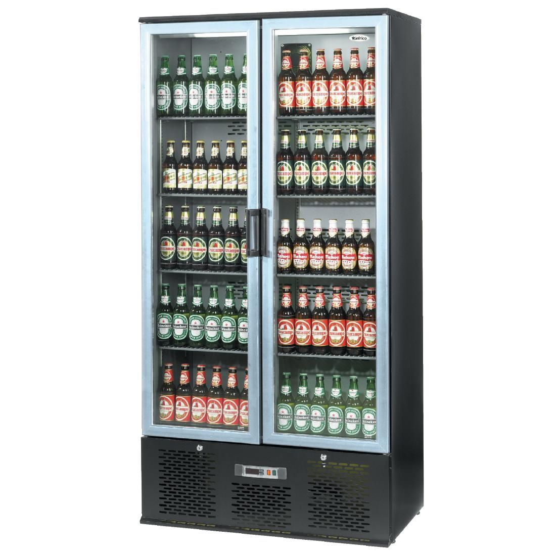 Infrico Upright Back Bar Cooler with Hinged Doors in Black and Steel ZXS20 JD Catering Equipment Solutions Ltd
