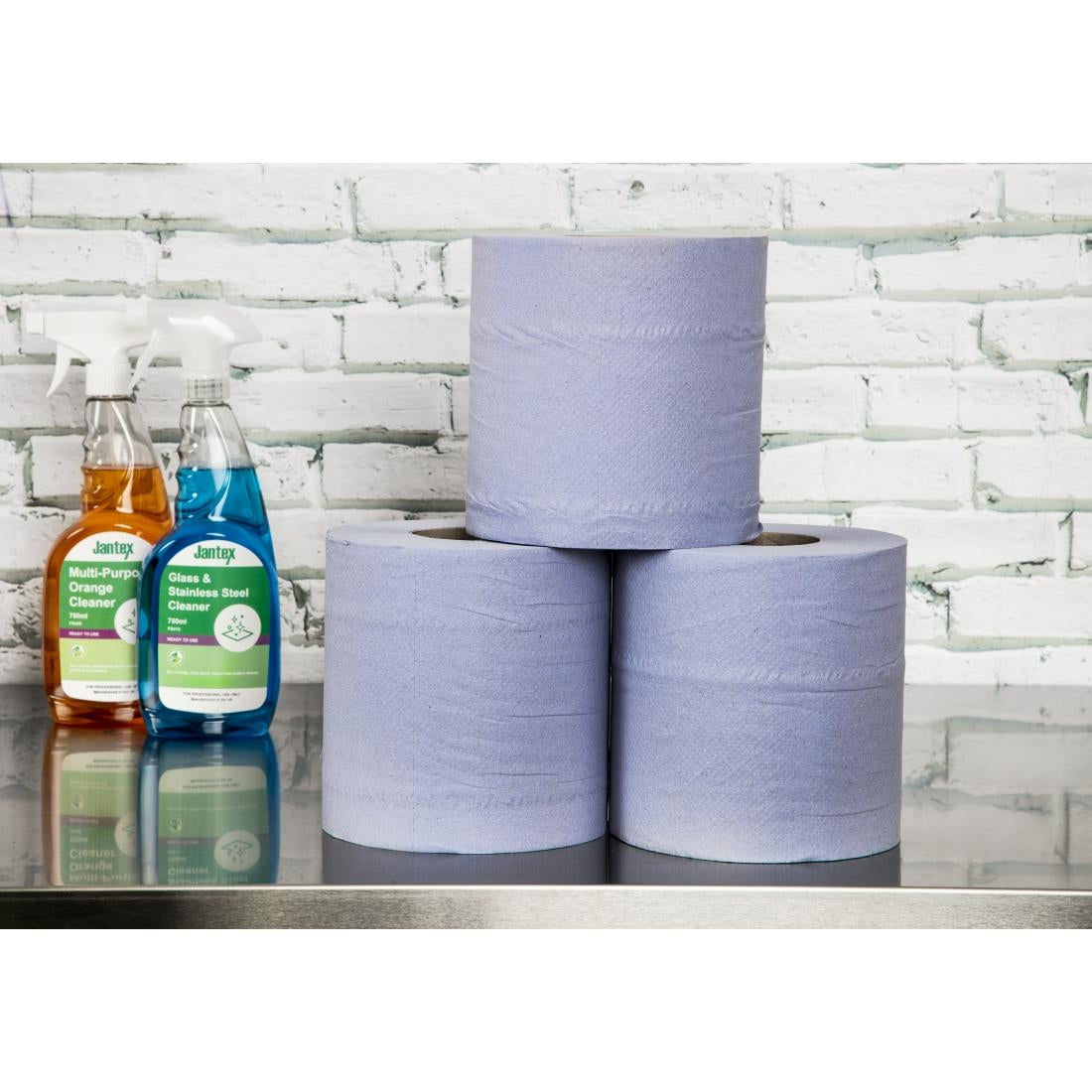Jantex Centrefeed Blue Rolls 2-Ply 120m (Pack of 6) 2-Ply. Roll Length: 120m. Pack Quantity: 6. Sheet Width: 175mm JD Catering Equipment Solutions Ltd