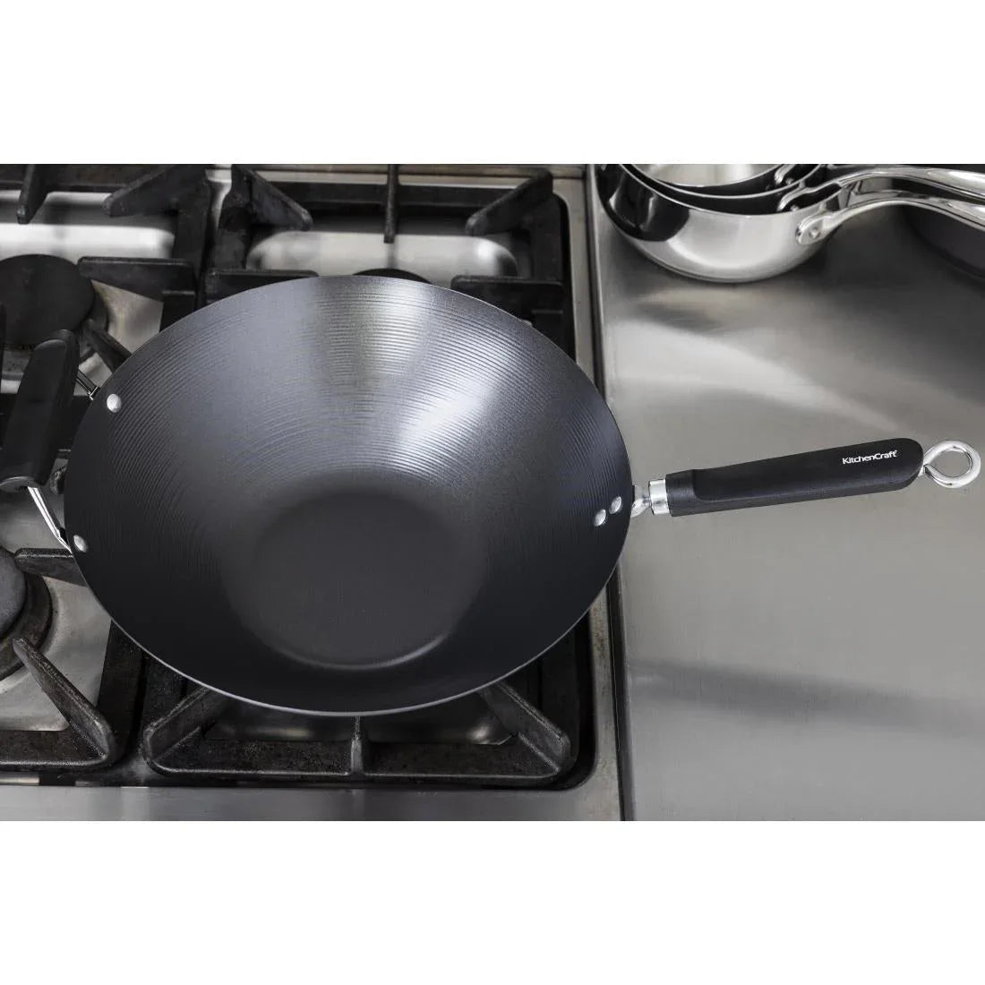 K250 Kitchen Craft Non Stick Flat Base Wok 356mm - JD Catering Equipment Solutions Ltd
