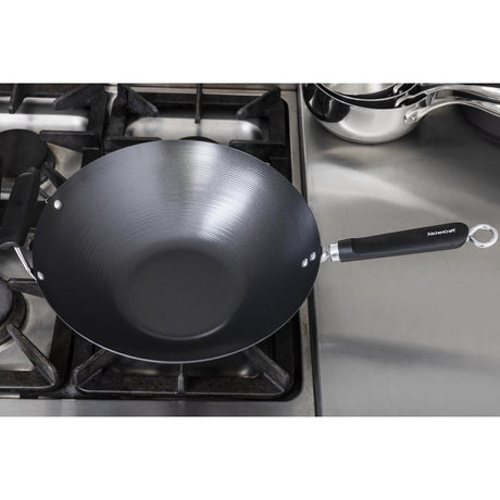 Kitchen Craft Non Stick Flat Base Wok 356mm JD Catering Equipment Solutions Ltd