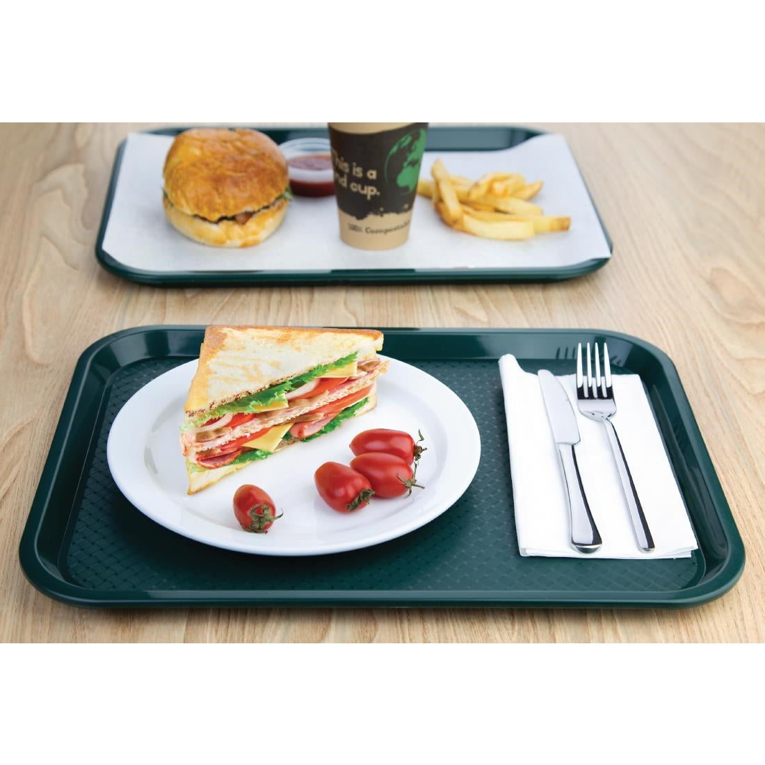 Kristallon Medium Polypropylene Fast Food Tray Green 415mm JD Catering Equipment Solutions Ltd