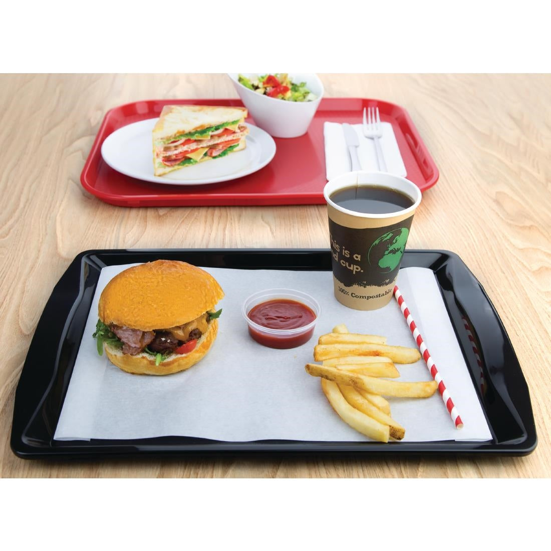 Kristallon Polypropylene Handled Fast Food Tray Black 420mm JD Catering Equipment Solutions Ltd