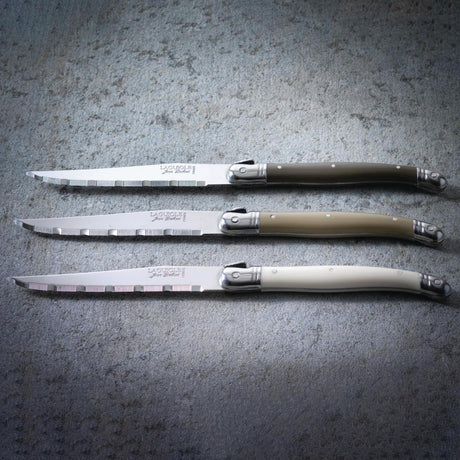 VV957 Laguiole Serrated Steak Knives White Handle (Pack of 6) - JD Catering Equipment Solutions Ltd