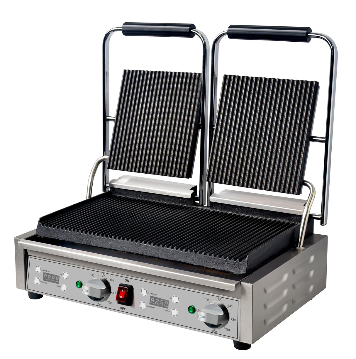 MEP-L-DATRR Mercury double countertop ribbed grill with digital timer