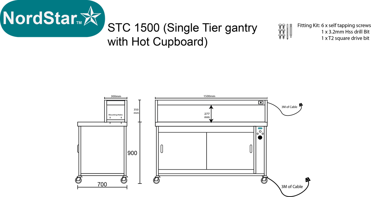Nordstar Single Tier Gantry and Pass Through Hot Cupboard 1500mm
