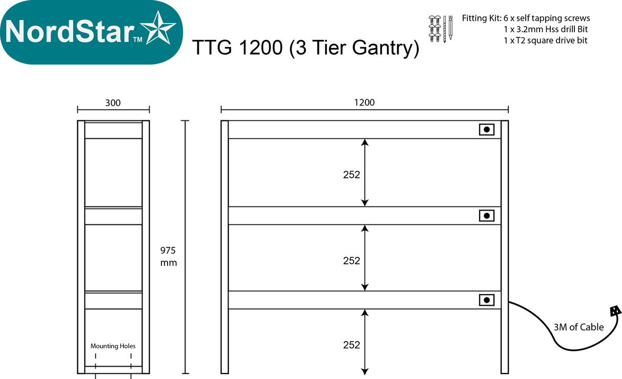 Nordstar TTG1200 Triple Tier Heated Gantry – 1200mm