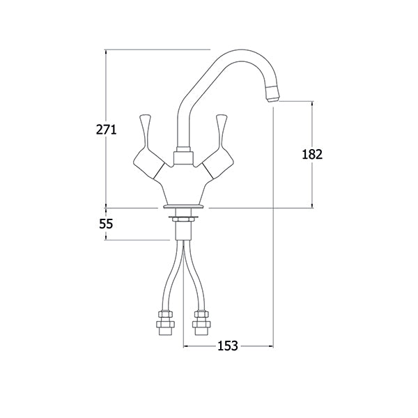 AquaTechnix TX-B-206L LEVER operated faucet TX-B-20 base with 150mm swivel spout. H: 271mm