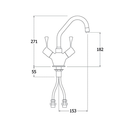 AquaTechnix TX-B-206L LEVER operated faucet TX-B-20 base with 150mm swivel spout. H: 271mm